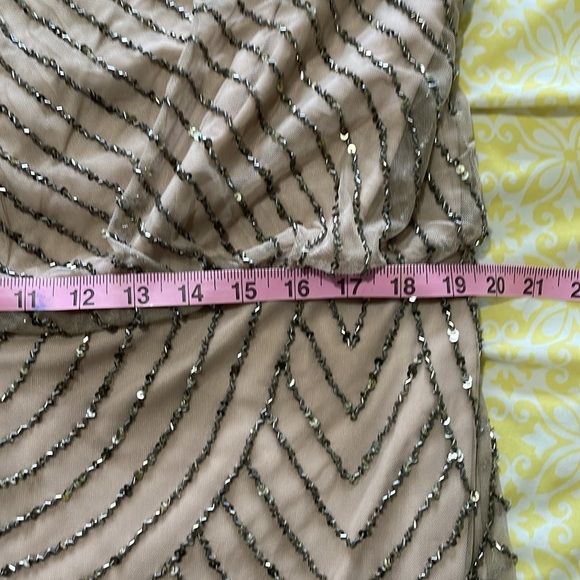 NWT Adrianna Papell Size 16W Taupe & Pink beaded flapper style Cocktail Dress - Picture 11 of 13